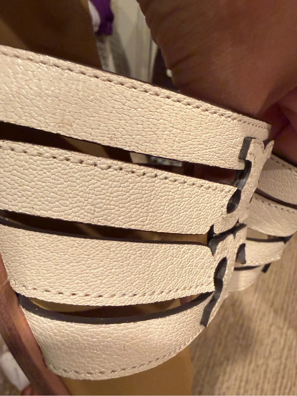 Tory Burch Ines Cage Slide Tumbled Leather Sandals 7.5 Light Cream/Ginger
